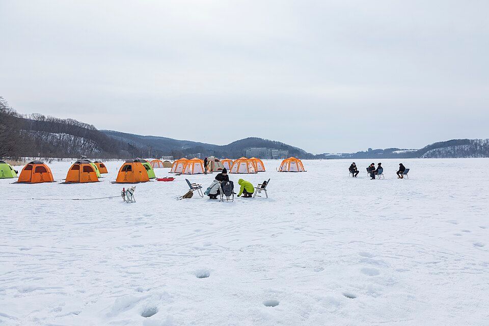 pond smelt fishing at Abashiri lake